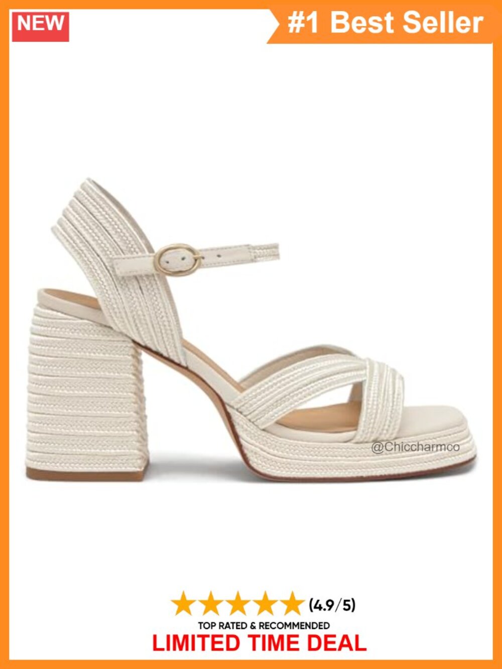 Platform Heeled Sandals with Ankle Strap and Raffia